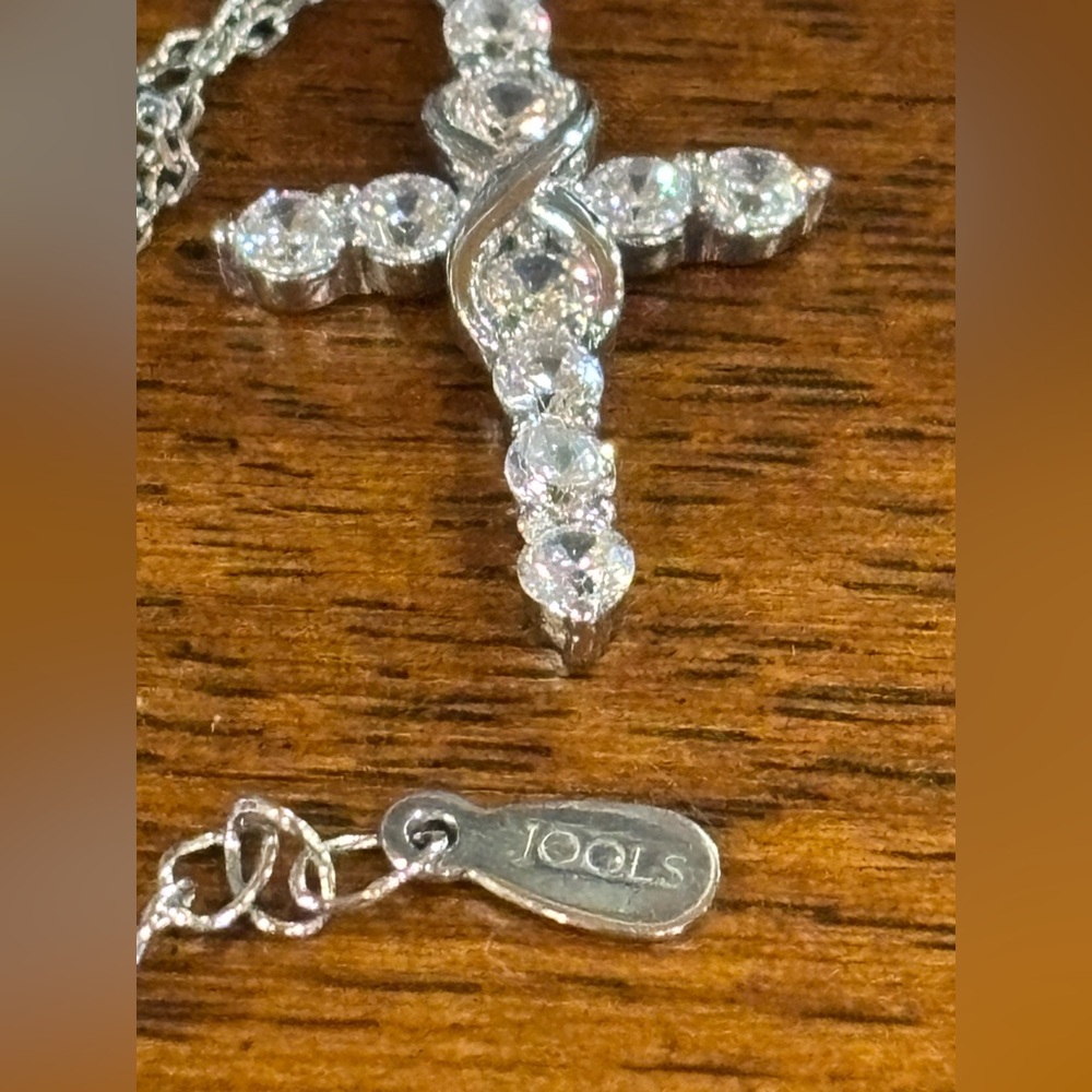 Jools 925 Cross Necklace with Cubic Zirconia. 16 inches long - Picture 4 of 8